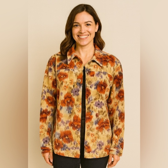 Chico’s Fall Floral  Button-Up Jacket Size XL - Picture 1 of 9